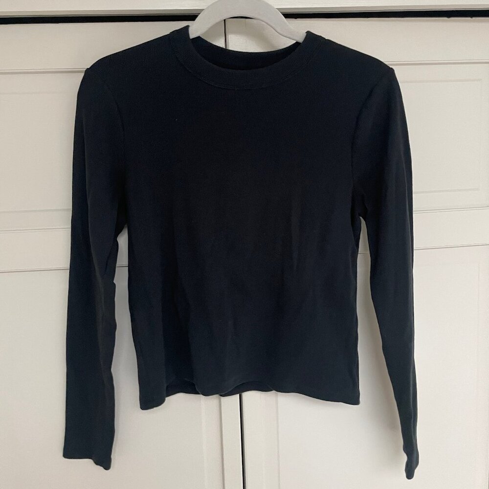 Abercrombie Essentials Long-Sleeve Ribbed Crew Top - Size L - Black